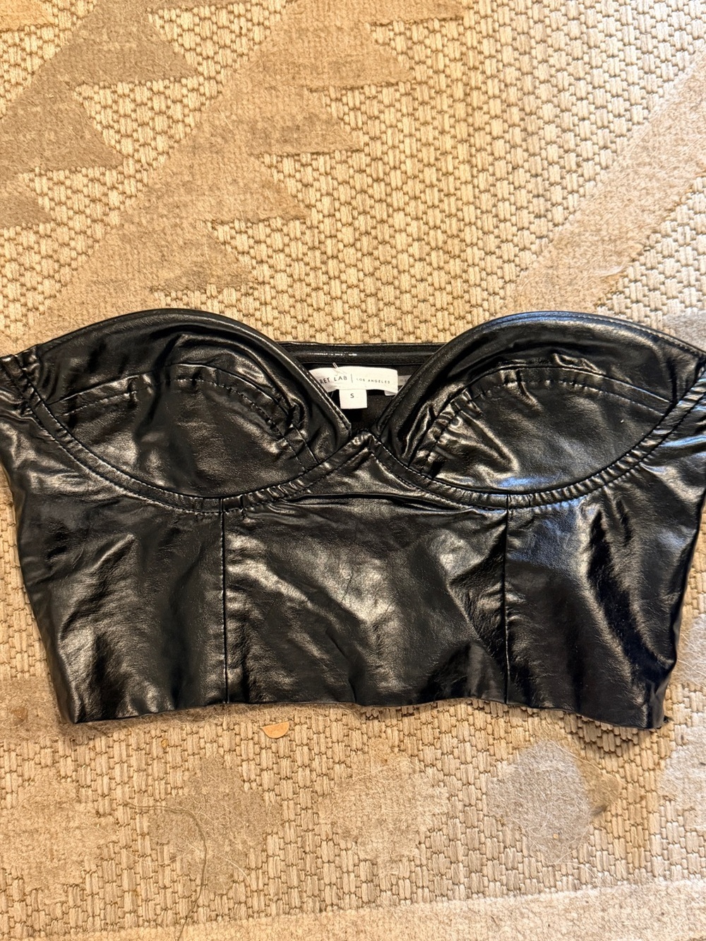 Grey Lab Los Angeles Black Cropped Faux Leather Bustier Top - Picture 3 of 5